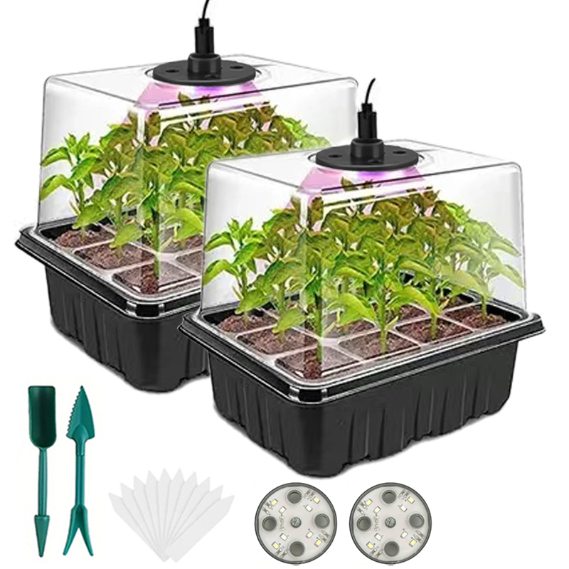 Humidity Dome Kit - Zaadstartbak met kweeklampen, 2-zaadkiemingssets met verstelbare